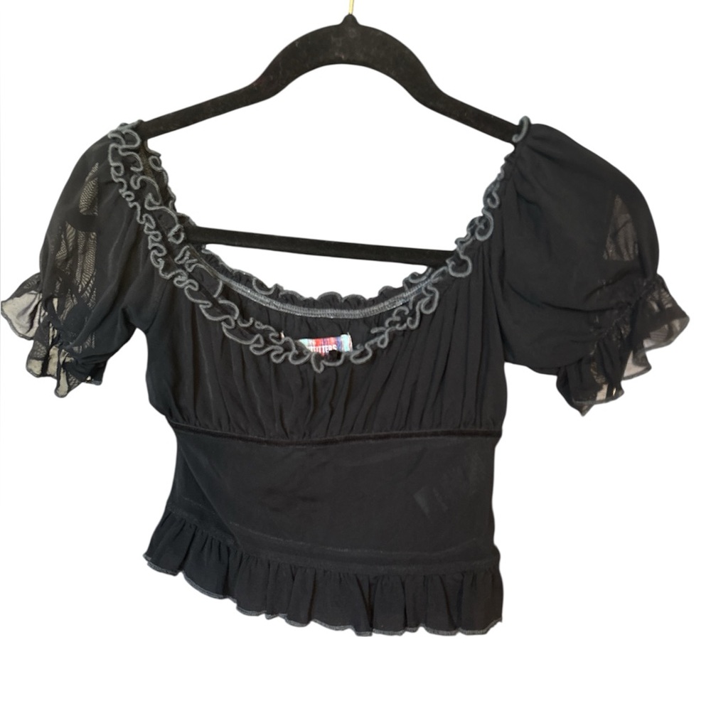 Urban outfitters Black tulle Ruffled Women's crop Top puff sleeve XS
